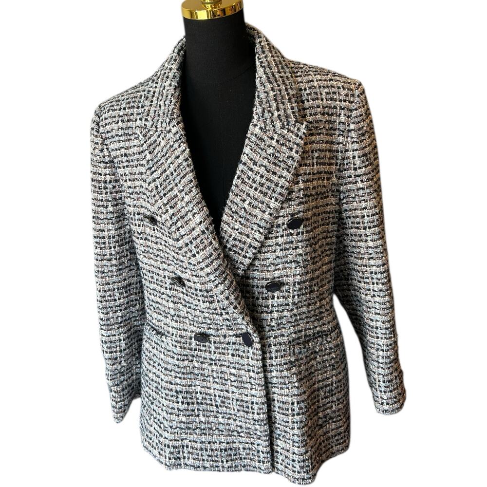 House of Harlow 1960 Women’s Tweed Blazer White/Black/Light Blue Size Large